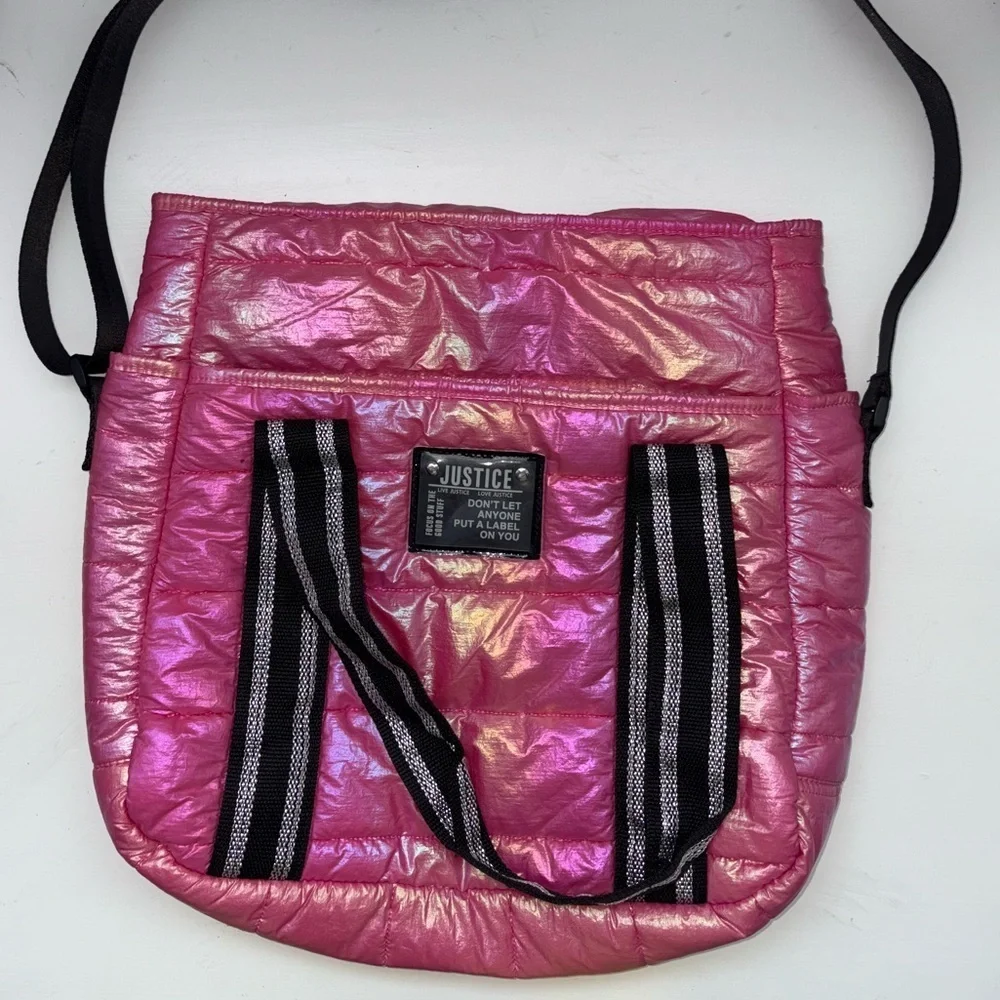 Justice Pink Holographic Puffer Tote Y2K